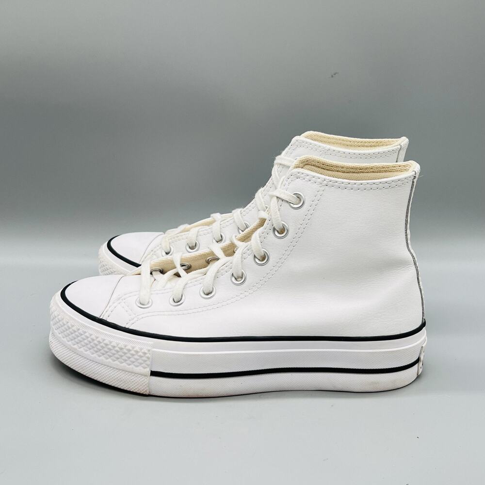 Converse Shoes Womens 6.5 White Leather All Star High Top Platform Sneakers - Picture 4 of 11